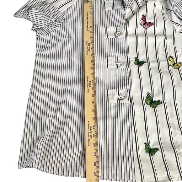 CALEOOA Whimsical Top Button Up Striped Tunic Embroidered Butterflies - Picture 9 of 11